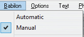 Automatic and manual mode menu